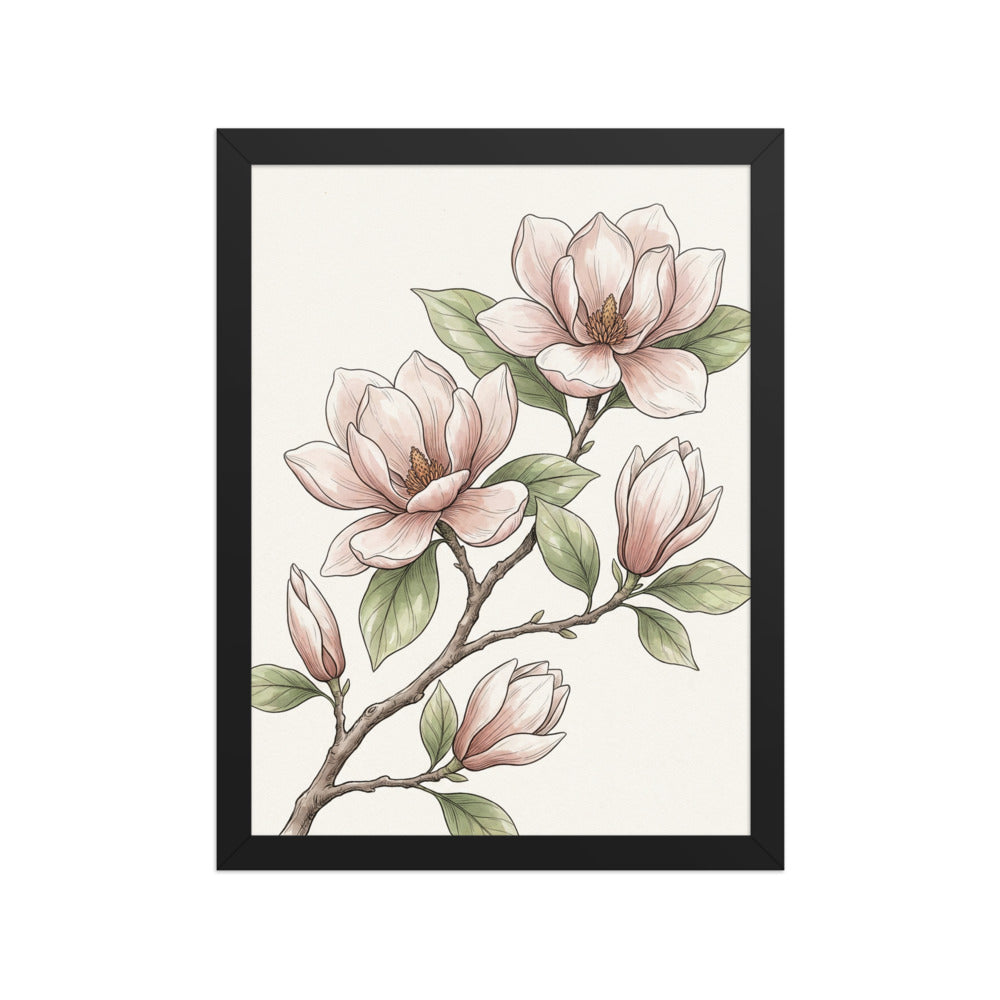 Poster encadré fleur magnolia – Décoration murale
