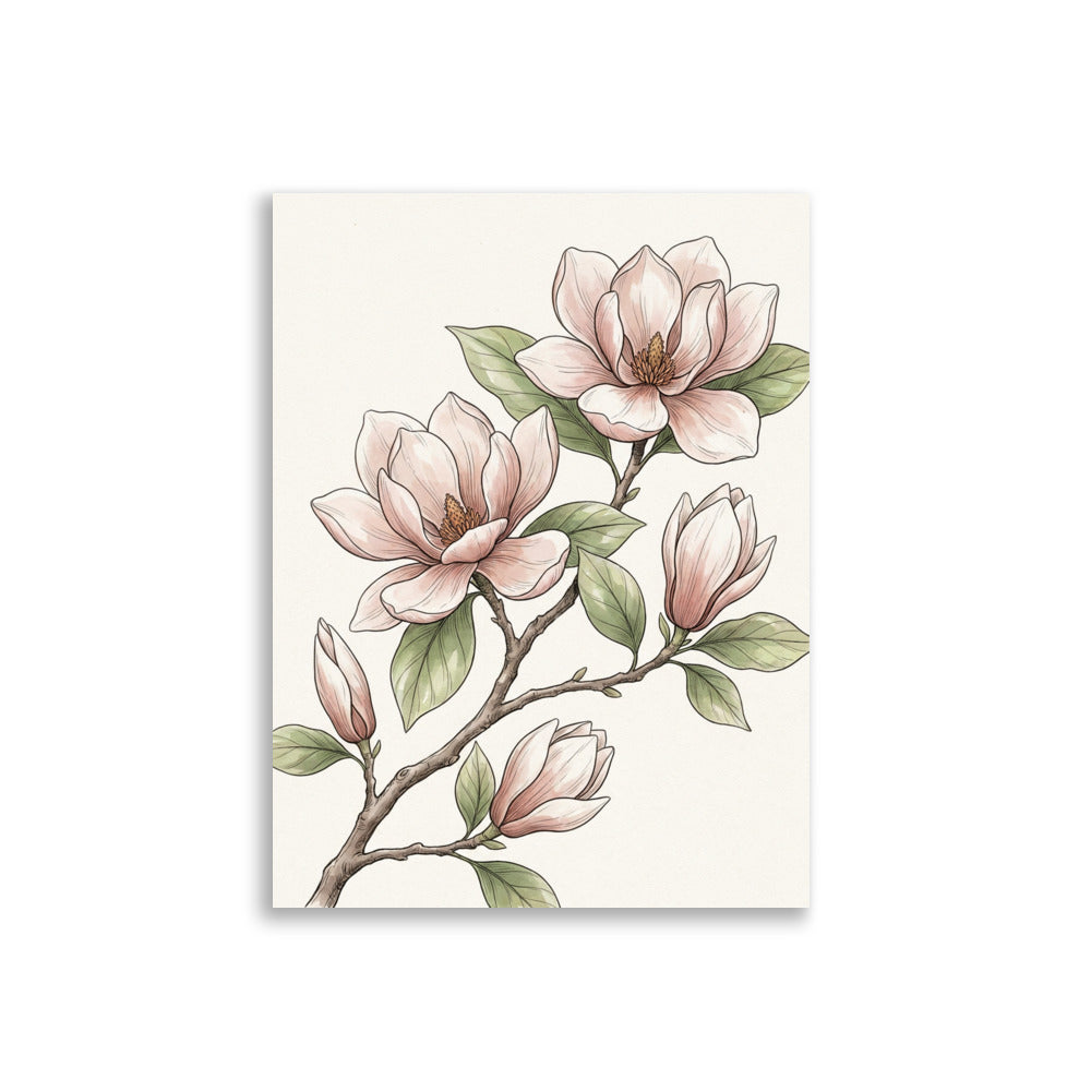 Affiche Botanique Magnolia – Poster Encre Rose Poudré