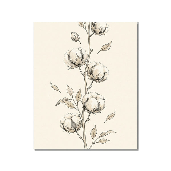 Toile Décorative Botanique Minimaliste – Coton Sauvage
