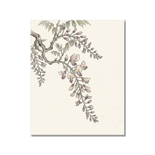 Toile décorative botanique aquarelle représentant une branche de wisteria en boutons, format 40×60 cm sur fond blanc, prête à accrocher