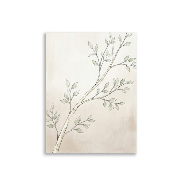 Poster affiche minimaliste nordique décoration représentant une branche de bouleau en ligne épurée sur fond beige chaud, format 30x40 cm, papier mat galerie